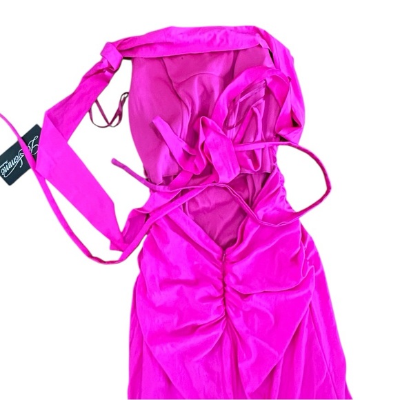 La Femme 28506 Pink Off the Shoulder Dress with Tie Back and Slit Size 6 NWT - Picture 7 of 11